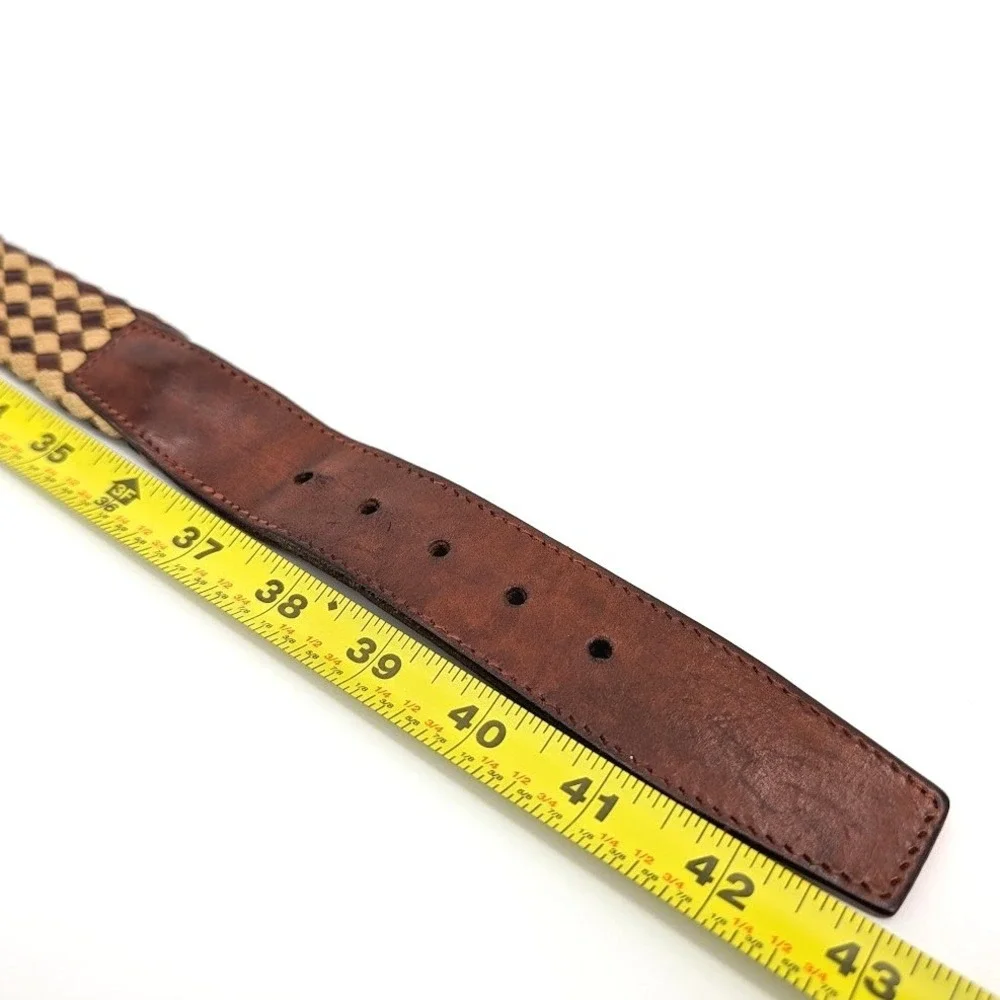 Longhi Italy Woven Leather Cord Braided Belt Brown Tan 42 Inch‎
